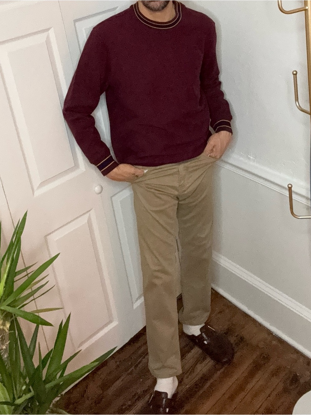 J. Crew Men's Heritage 14 oz. fleece sweatshirt with jacquard rib trim - Maroon - Picture 3 of 9